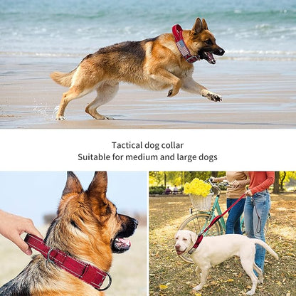 Annchwool Tactical Dog Collar for Medium and Large Dog,Adjustable Military Dog Collar with Soft Padded Handle,Heavy Duty Double Buckle Design(Red,XL)