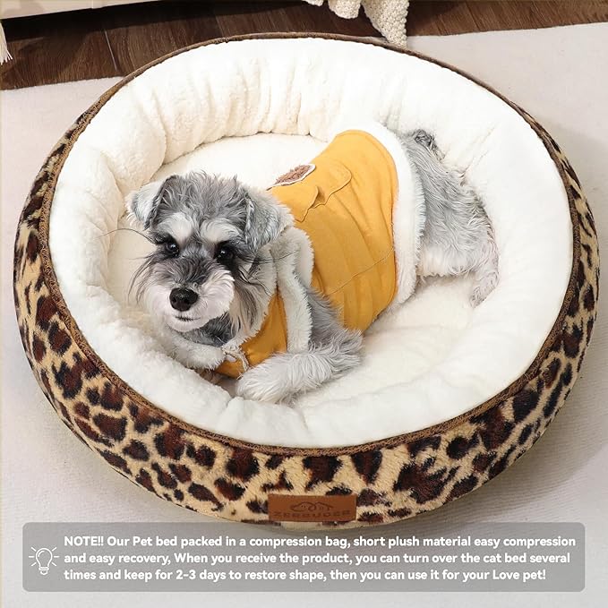 Zerbuger Cat Bed, 23In Dog Beds for Small Dogs, Calming Cat & Dog Beds for Indoor Pets, Pet Beds Comfortable Donut Round Ultra Soft (Leopard, Medium 23in)