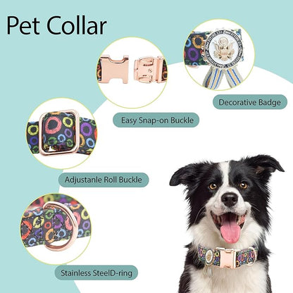 Metal Buckle Dog Collar with Dedals, 3-Size Comfortable Adjustable Cotton Dog Collar for Small, Medium, Large Male Female Dogs (Circle, M(13-18in))