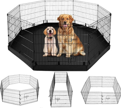 PJYuCien Dog Playpen - Metal Foldable Dog Exercise Pen, Pet Fence Puppy Crate Kennel Indoor Outdoor with 8 Panels 24”H & Bottom Pad for Small Medium Pets
