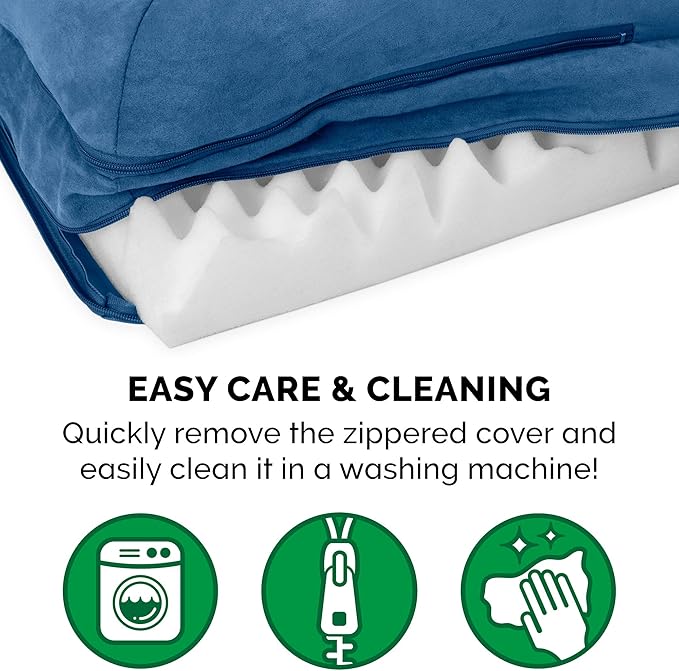 FurHaven Orthopedic Dog Bed for Large Dogs, L-Shaped Chaise Sofa with Orthopedic Egg Crate with a Solid Orthopedic Foam Base for Joint Support, Washable Cover, Jumbo XL, Faux Fur & Suede, Marine Blue