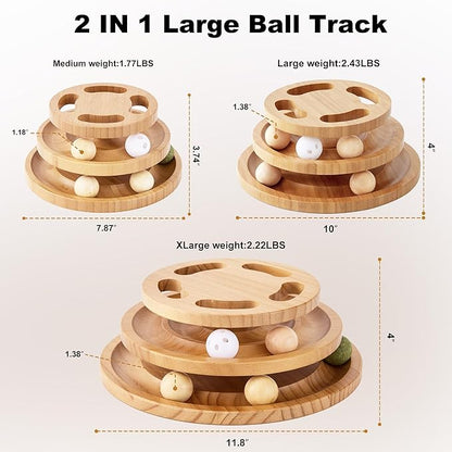 ZOMISIA Cat Ball Track Toy with Puzzle Top, Extra Large Wooden Cat Toys for Indoor Cats with Spinning Balls, Interactive Cat Ball Tower for Kitten Exercise Mental Physical
