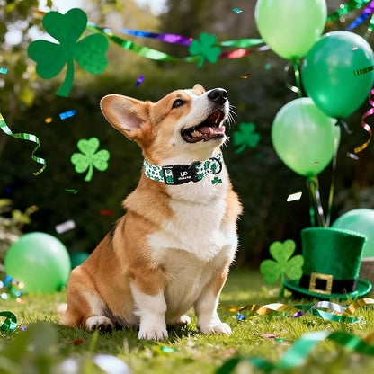 St. Patrick's Day Dog Collar, UP URARA PUP Shamrock Adjustable Pet Collar with Quick Release, Dog Accessories for Small Medium Large Dogs