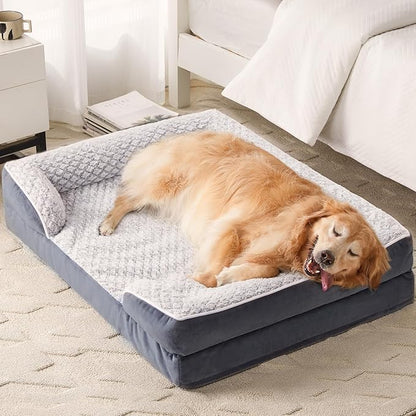 Orthopedic Dog Bed for Large Dogs, Egg Crate Foam Bed for Large Dogs, Equipped with Removable Waterproof Pillow Cover and Anti-Slip Bottom, Pet Bed
