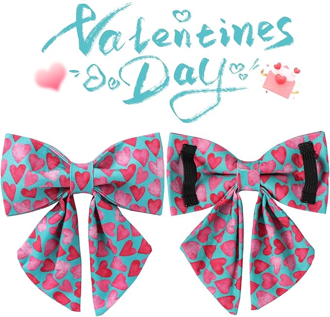 UP URARA PUP Valentine’s Day Dog Collar with Bow Tie, Pink Heart Bowtie Collar with Metal Buckle, Valentine’s Day Gift Pet Collar for Puppy Girl Boy Dog or Cat, Wedding Dog Collar, L, Neck 16-24in