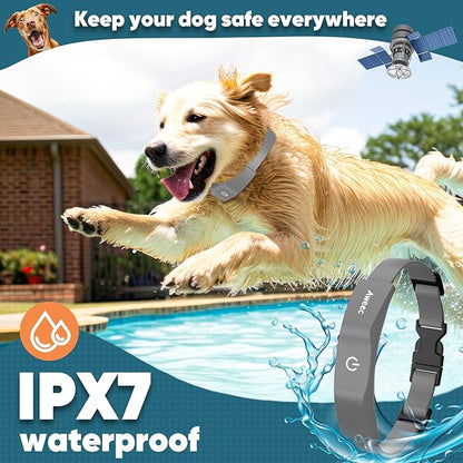 GPS Wireless Dog Fence with Free App, Electric Fence System with Training Collar, Portable Fence for Outdoor Use, Rechargeable Waterproof Flexiable Collar, Adjustable for Large Medium Dogs (Grey)