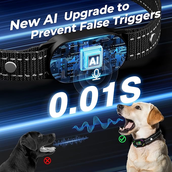 Dog Bark Collar, Rechargeable Smart Collar, with 4 Adjustable Modes Beep Vibration and 5 Adjustable Sensitivities, Bark Collar for Large Medium Small Dogs (Black)