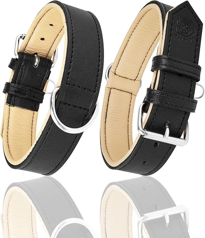 Riparo Leather Dog Collar - Heavy Duty Wide Dog Collar for Small, Medium, Large and Extra Large Dogs with Dog Tag Holder (L: 1.5" Wide for 17"-21" Neck, Black)