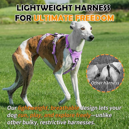Huntboo Escape Proof Dog Harness – No Pull, No Slip, Fully Reflective, Adjustable 7-Point Design for Small, Medium, and Large Dogs – Lightweight for Outdoor Training & Hiking (Lavender Purple, L)