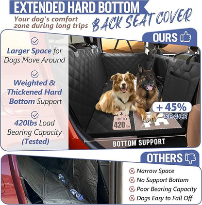 ROUWINNE Back Seat Extender for Dogs Truck-Large Space, Dog Pet Seat Cover Back Seat Hard Bottom Holds 420lbs, Waterproof Dog Hammock for Crew Cab Trucks F150, RAM1500, Sierra, Tundra, Silverado