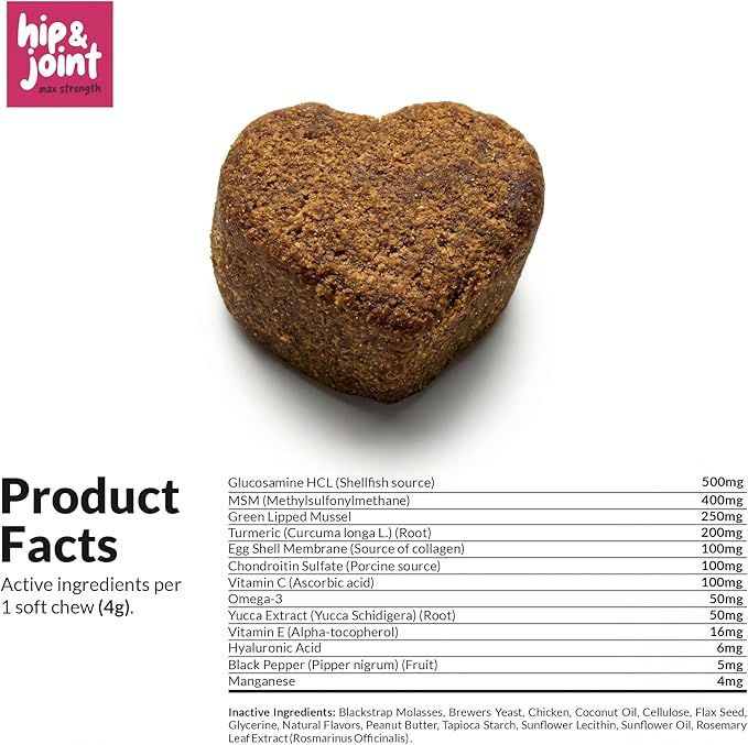 Hip and Joint Supplement for Dogs - with Collagen, Glucosamine for Dogs - Fish Oil - Hip & Joint Support, Ease Inflammation, Antioxidant. (Max Strength)