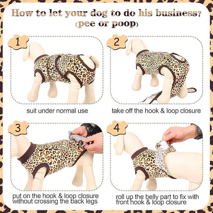 Kuoser Recovery Suit for Dogs, Dog Recovery Suit Female Doggie Onesie for Surgery, Post-Op Onesie for Female & Male Dogs, Soft Protective Wear, BrownLeopard M