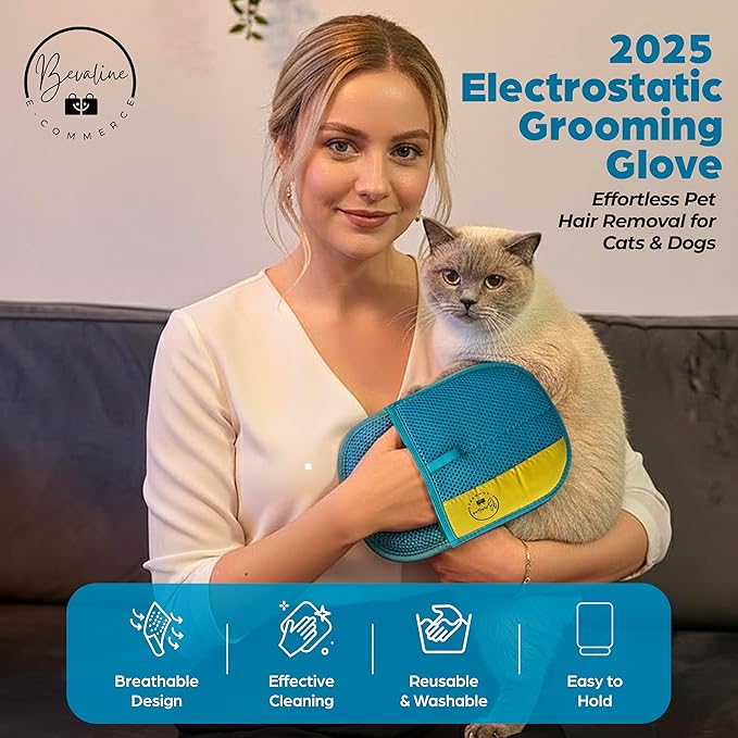 Bevaline Electrostatic Hair Removal Gloves - Pet Hair Removal Mitt for Cats & Dogs, Reusable Dog Fur Remover & Cat Grooming Gloves, Double Color Bundle (Fuchsia & Turquoise, 2 Pcs)