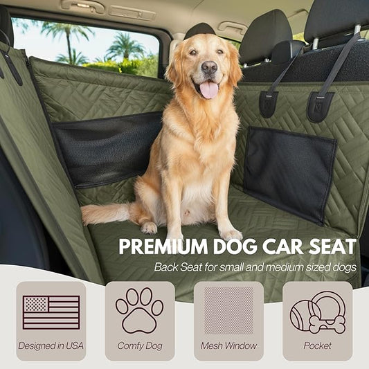 Premium Dog Car Seat & Back Seat – Waterproof & Non-Slip Travel Hammock with Storage Pockets | Secure & Comfortable Pet Seat Cover for Large & Medium Dogs – Fits Cars, SUVs & Trucks (Green)