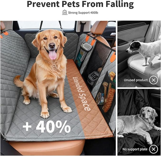 HOTEAGLE Back Seat Cover for Dogs, Waterproof Hard Bottom Spacious and Comfortable, Ideal for Car Trips and Outdoor Adventures, Cherished by Pet Owners（Grey）