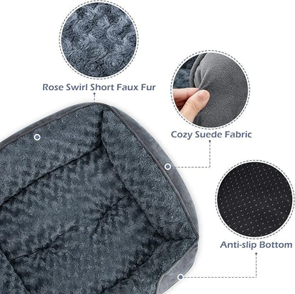 INVENHO Large Dog Bed for Large Medium Small Dogs, Rectangle Washable Orthopedic Dog Bed, Soft Calming Sleeping Puppy Bed Durable Pet Cuddler with Anti-Slip Bottom L(30"x24"x9")
