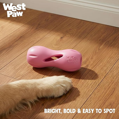 WEST PAW Zogoflex Qwizl Dog Puzzle Treat Toy – Interactive Chewing for Dogs – Dispenses Pet Treats – Brightly-Colored Dog Enrichment Toy for Aggressive Chewers, Fetch, Catch, Large 6.5", Bubblegum