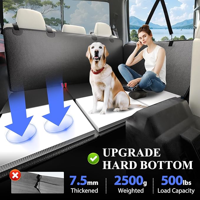 ROUWINNE Back Seat Extender for Dogs Truck-Upgraded PU Leather-Dog Pet Seat Cover Back Seat Hard Bottom 500lbs, Anti-Scratch Dog Hammock for Crew Cab Trucks F150, RAM1500, Sierra, Tundra, Silverado
