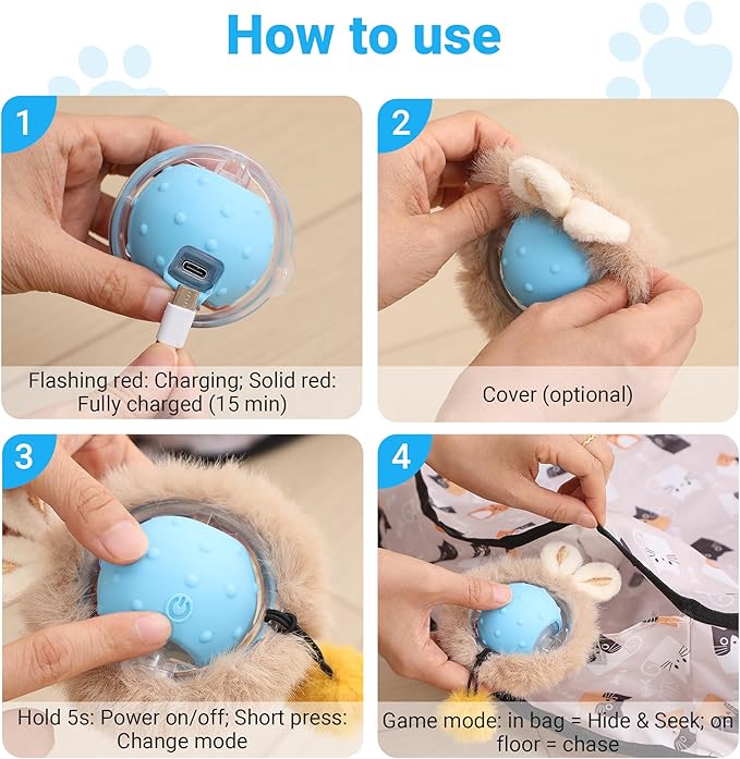 MoofeePaws Interactive Cat Toys for Indoor Cats Fast Rolling Ball, Automatic Motion Activated Ball, Hide and Seek for Indoor Exercise Toys, Real Bird Squeaky for Kitten Exercise Kicker