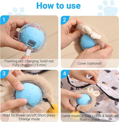 MoofeePaws Interactive Cat Toys for Indoor Cats Fast Rolling Ball, Automatic Motion Activated Ball, Hide and Seek for Indoor Exercise Toys, Real Bird Squeaky for Kitten Exercise Kicker