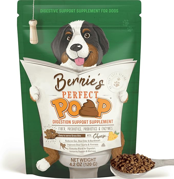 Perfect Poop Digestion & General Health Supplement for Dogs: Fiber, Prebiotics, Probiotics & Enzymes Relieve Digestive Conditions, Optimize Stool, and Improve Health (Cheddar Cheese, 4.2 oz)
