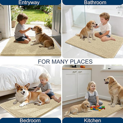 OLANLY Dog Door Mat for Muddy Paws 24x16, Ultra Absorbent Chenille Mud Doormat, Non-Slip Washable and Dirt Trapping Doormat for Indoor Entryway, Quick-Dry Indoor Pet Bed Mats for Dogs, Sand