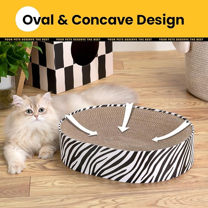 Conlun Oval Cat Scratcher Bed, 2-in-1 Cat Scratching Board, Natural Corrugated Cardboard Scratch Pad Lounge, Sealed Base Traps Debris,No Assembly Kitty Furniture,Stylish Colors Blends Any Home Decor