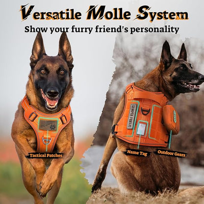 rabbitgoo Dog Harness Medium Sized No Pull, Tactical Service Pet Vest with Molle and Control Handle, Adjustable and Reflective Military Harness for Easy Walking and Training, Orange, M