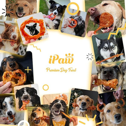 iPaw Turkey Tendon for Dogs 40 Pcs Bulk Pack, Ingredient Sourced from USA, Hypoallergenic, All Natural Human Grade Puppy Chew, Dog Treats for Signature Series, Rawhide Alternative, Bone (Small)