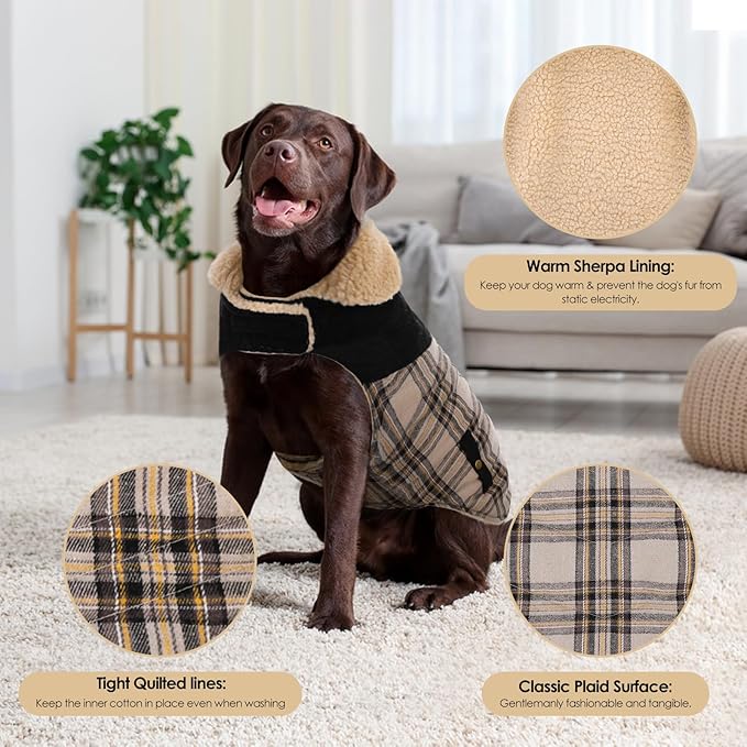 Dog Winter Jacket for Extra-Large Dogs, Pet Windproof Cold Weather Coats, Pets Clothes Snow Jacket, Golden Retriever, Labrador Retriever, Husky, Beige XL