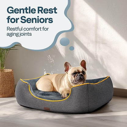Orthopedic Medium Sized Dog Bed with Removable Washable Cover, Waterproof & Non-Slip Base, Cat Couch Sofa, Comfortable Pet Bed with Cooling/Warming, Dual-Layer Interior Padding, 28", Grey