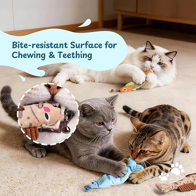 PURETOY Catnip Toys, [12000mg] Extra Large Toys for Indoor Cats with Removable Bell, 100% Natural North American Catnip Floppy Fish Cat, Crinkle Sound & Soft Cotton-Free Surface