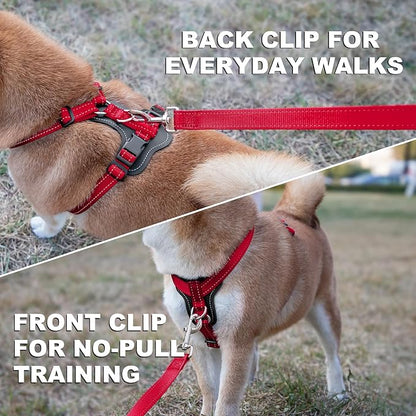 Plutus Pet Adjustable No Pull Dog Harness with Leather Accents, Heavy Duty Reflective Nylon Vest for Training, Hiking, Easy Walk Harness for Small, Medium, Large Dogs (Red, L)