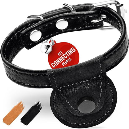 WAUDOG Leather Cat Collar with Air Holder, Removable Bell for Small, Medium and Large Breeds Adjustable Long Lasting Classic Kitten Collars Boy & Girl