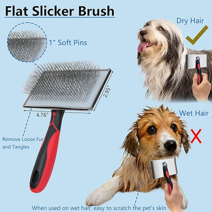 EAFBAO Extra Long Pin Brush for Large Dogs, Remove Loose Fur and Tangles; 5-in-1 Dog Grooming Brush for Long Haired Dogs&Cats
