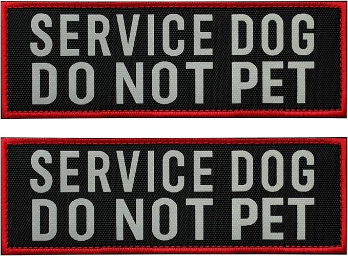 FITZNORA 2 Pcs Reflective Service Dog Do Not Pet Patch Set with Hook and Loop Fastener, Embroidered Border with Printed Letters Patch for Dog Vest Harness Collar (6 x 2 inches)