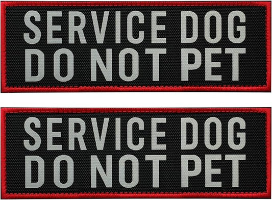 2 Pcs Reflective Service Dog Do Not Pet Patch Set with Hook and Loop Fastener, Embroidered Border with Printed Letters Patch for Dog Vest Harness Collar (4.7 x 1.5 inches)