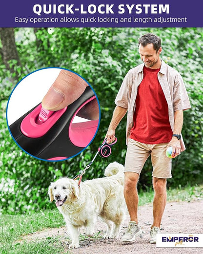 Emperor Pets 16 ft Retractable Dog Leash - Heavy Duty Retractable Pet Leash with Anti-Slip Grip - Reflective Dog Leash Tape for Medium to Large Dogs up to 100 lbs -PK16