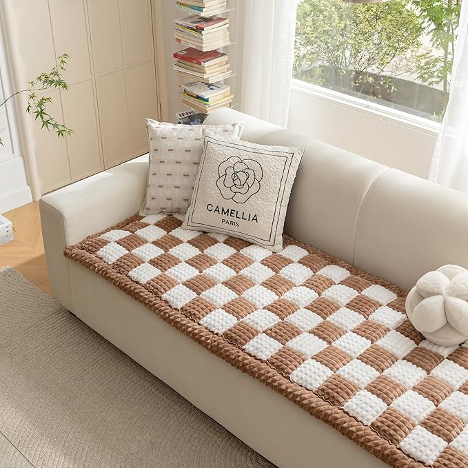 HOMEREFROM Couch Cover for Dogs Washable, Fuzzy Pet Cover for Sofa, Covers for 3 Cushion Couch Pet-Friendly, Non Slip Dog Bed Mat Dog Blanket (DarkCoffee, 27.6x70.9 inch)