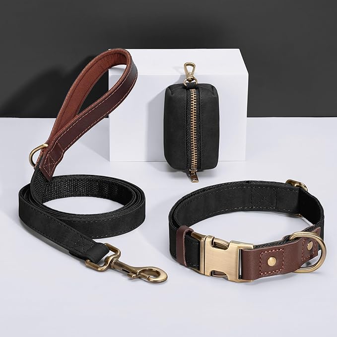 Didog Soft PU Leather Dog Collar for Large Dogs,Classic Adjustable Wide Dog Collars with Quick Release Metal Buckle,Easy Clean and Comfortable with Nylon Lining,Black,XL Neck 20-27", Width 1.2"