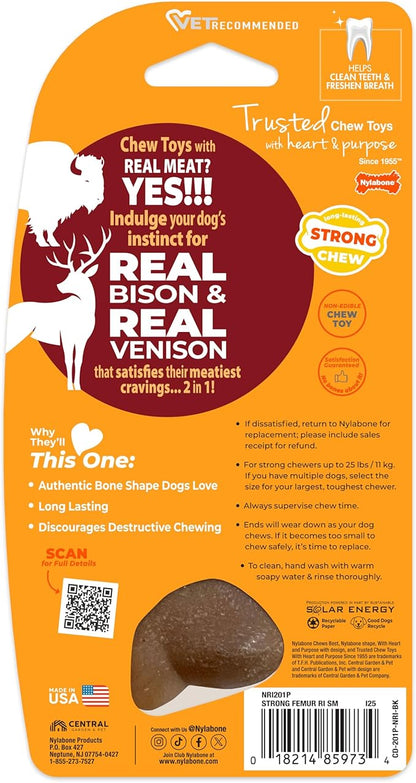 Nylabone Femur Bone Strong Chew Toy for Dogs Made with Real Bison & Venison, Durable Dog Chew Bones for Aggressive Chewers, Long-Lasting Flavor Keeps Dogs Busy, Small Dog Toys - Up to 25 lbs, 1 Count
