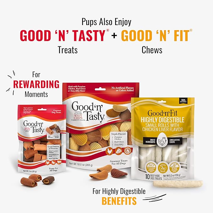 Good ‘n’ Fun Triple Flavor Chews for Large Dogs, Treat Your Dog to Long-Lasting Chews Made with Beef Hide, Chicken and Artificial Pork Flavor, 2 Count