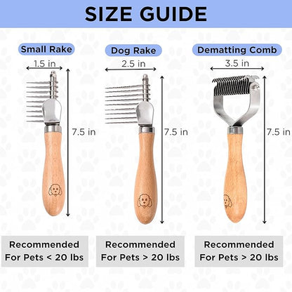Pet Dematting Comb for Dogs and Cats with Wood Handle, Deshedding Undercoat Rake for Dogs with Stainless Steel Blades, Dog Comb for Detangling Thinning and Shedding, All Hair Types [We Love Doodles]