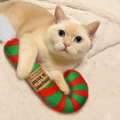 Jumpaws 2 Pack Natural Interactive Catnip Cat Kicker Toys, Bite Resistant Chew Toy, Accessories for Indoor Cat, Christmas Candy Cane