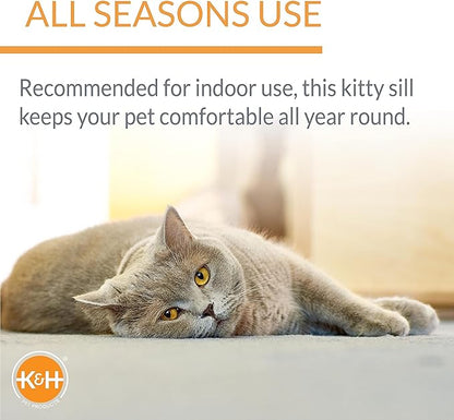 K&H Pet Products Bolster Kitty Sill Cat Window Perch Bed for Large Cats, Orthopedic Window Hammock Holds 40 lbs, Washable Cover, Indoor Windowsill Furniture Bed Seat - Tan/Kitty Unheated 14 X 24in