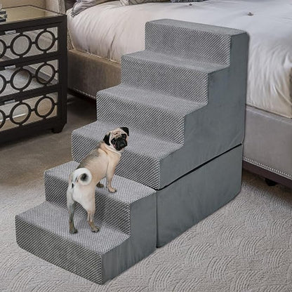 MALOROY Dog Steps for High Beds 30-32" H, 6-Step Dog Stairs for Small Dogs, 33D Foam Pet Steps for High Bed Climbing, Non-Slip Balanced Pet Stair Ramps for Bed Indoor, Grey