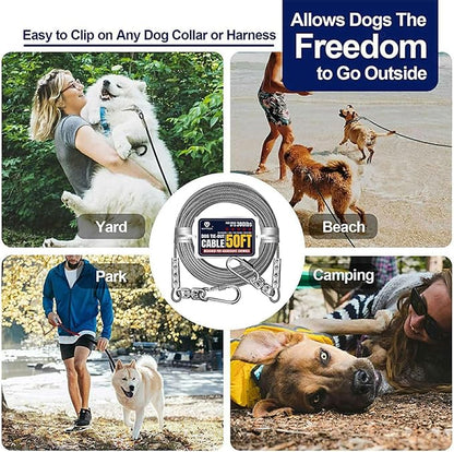 Tie Out Cable for Dogs Up to 300lbs,50ft Extra Strong 1000lbs Break Strength Tie-Out Tether Trolley Training Lead,Dog Run Cable for Yard Garden Park Camping Outside(Sliver/50ft)