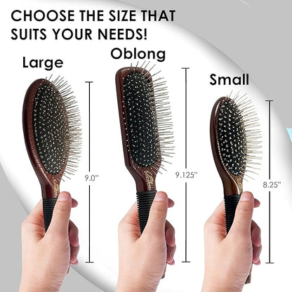Kenchii Pet Grooming Metal Pin Brush for Dogs and Cats, Solid Wood Handle, Non Slip Grip, Detangling and Shedding Brush for Long or Short Haired Pets, Size Small