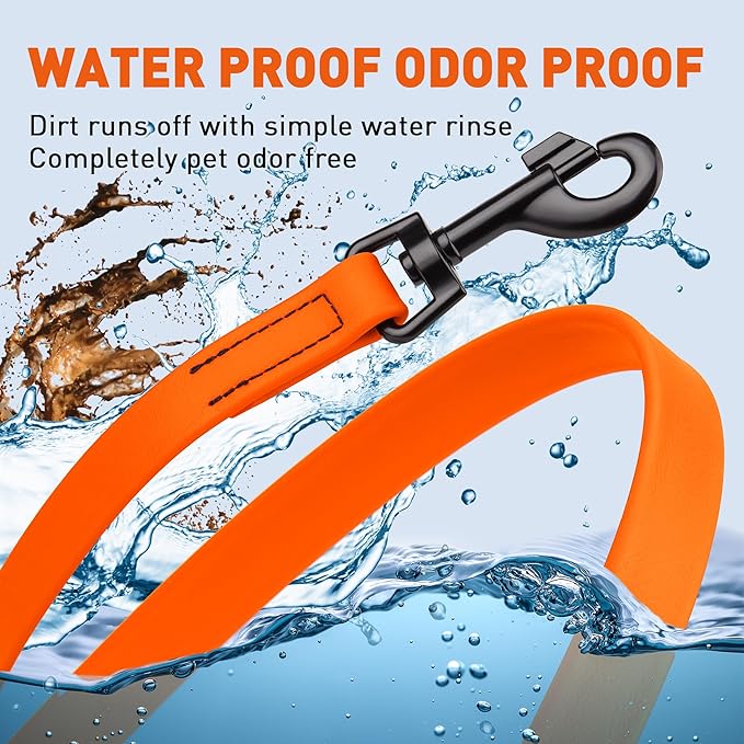 Dogline Biothane Waterproof Dog Leash Strong Coated Nylon Webbing with Black Hardware Odor-Proof Easy to Clean High Performance for Small or Large Dogs Made in USA 4 or 6 ft Lead, Hunter Orange