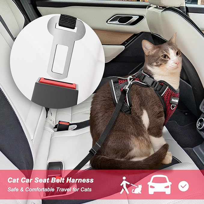 Cat Harness and Leash for Walking Escape Proof Soft Adjustable Cat Leash Breathable Honeycomb Structure Comfortable Vest Easy to Wear Kitten Harness for Outdoor Travel, Honeycomb Red, M